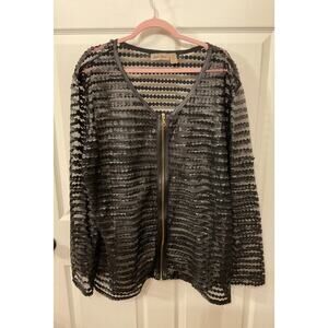 Vtg Gold Flava Black Composite Leather Semi-Sheer Paneled Zip Up Jacket, 24